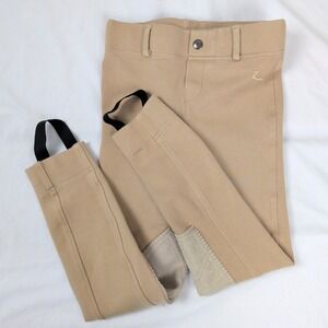 Horze Kids Tan Equestrian Riding Breeches Stirrup Knee Patch Pants Size S